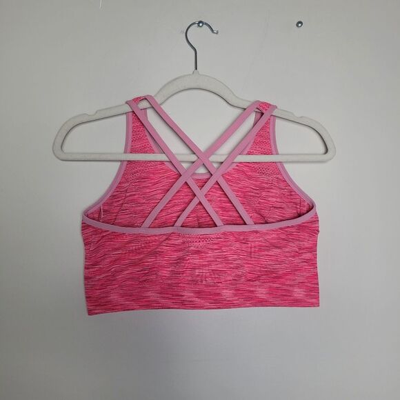 Hot Pink Sports Bra Medium Support Criss Cross Double Strap Pullover Workout - Picture 5 of 7